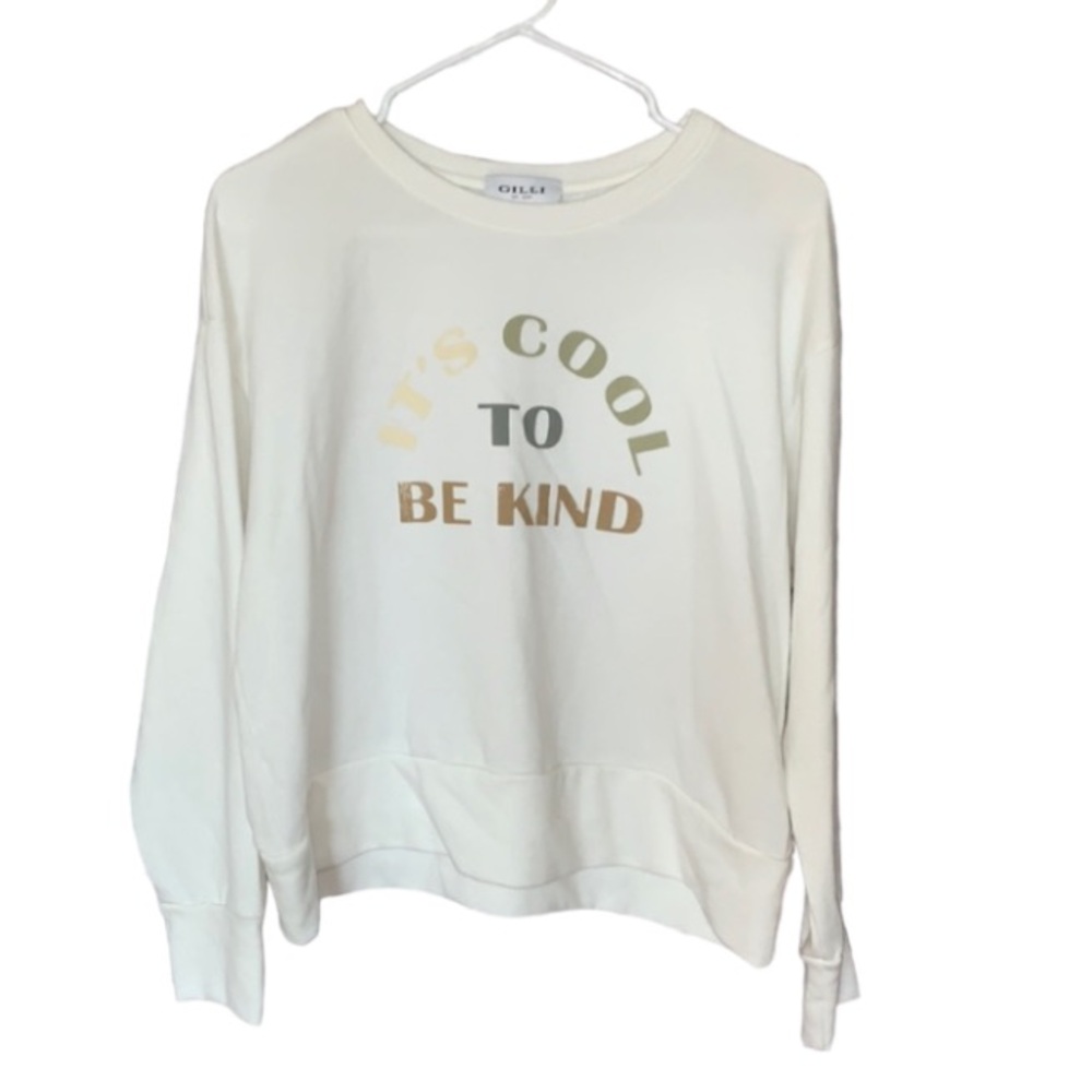Gilli Graphic Cool To Be Kind White Neutral Pullover Sweater Small